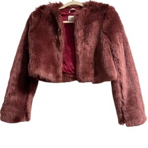 Babaton Faux Fur Jacket / Cape in Rich Burgundy